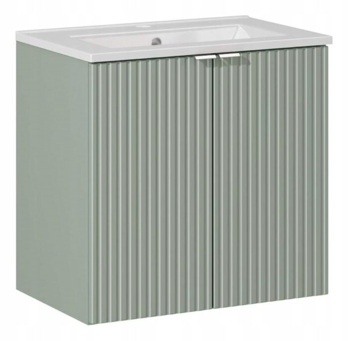 Szafka z umywalką LINE GREEN 60 cm zielona szałwia wisząca drzwi ryfowane franty
