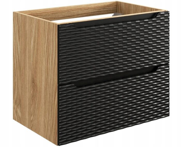 Szafka pod umywalkę OCEAN 70 cm dąb czarny fronty 3D wisząca szuflady