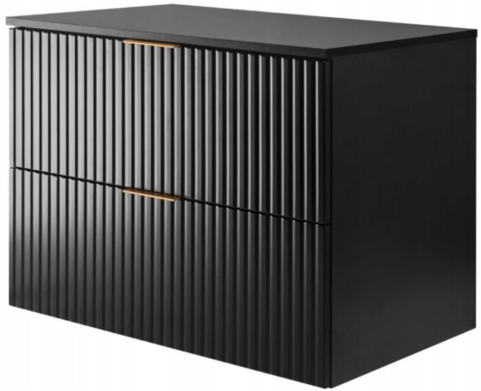 Szafka pod umywalkę FLOW 80 cm czarna wisząca pojemna blat szuflady ryflowane fronty