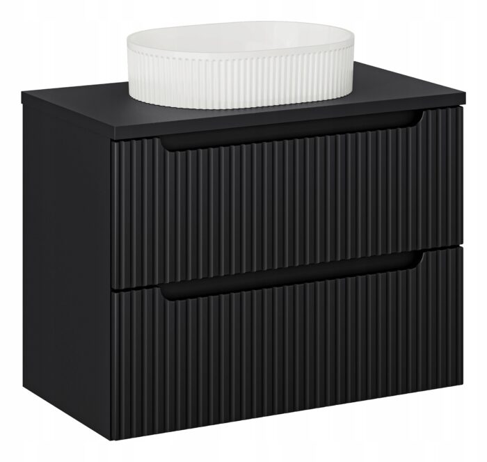 NOVA 80 cm czarna szafka łazienkowa z blatem i umywalką szuflady ryflowane fronty