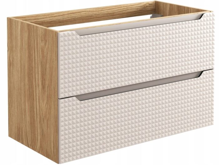Szafka pod umywalkę LUXOR 90 cm dąb beżowy front 3 D wisząca pojemna szuflady