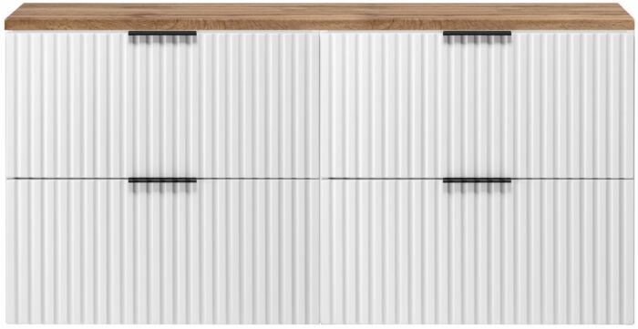 Szafka pod umywalkę FLOW 120 cm biała blat wotan wisząca szuflady ryflowane fronty