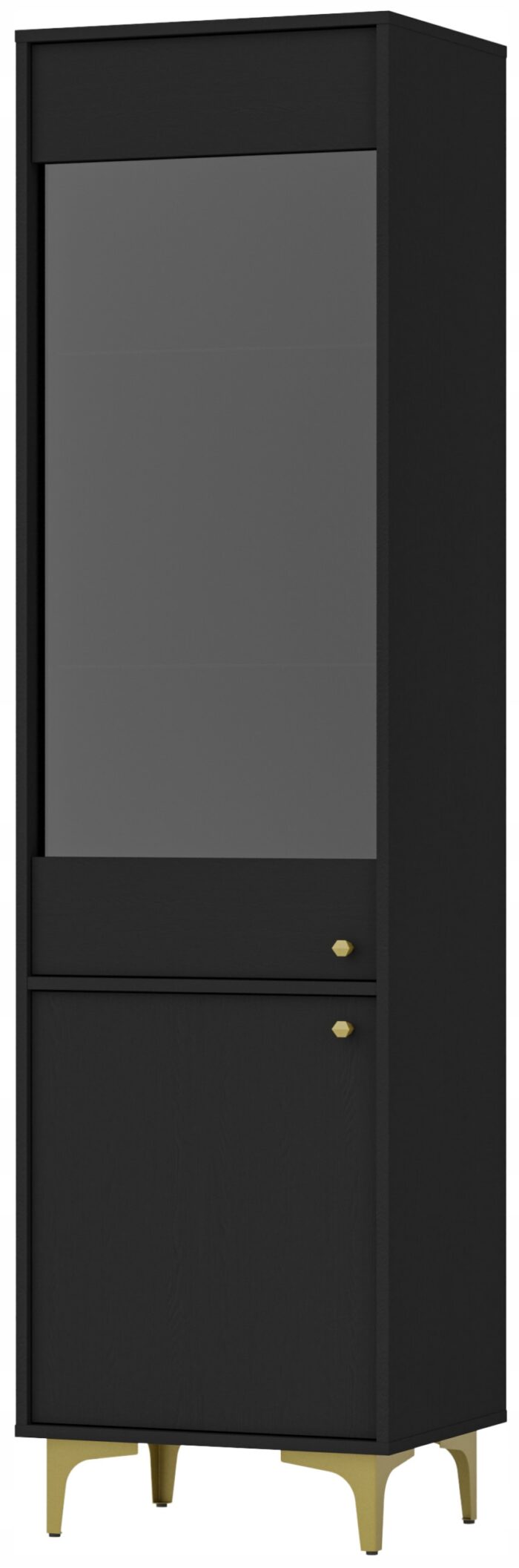 Witryna AVILA 190 czarna z drzwiami złote metalowe nogi typ rozgwiazda