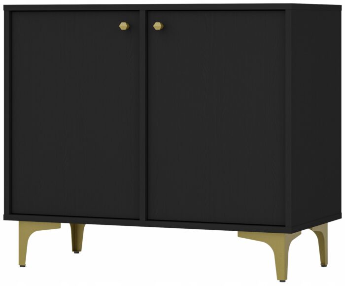 Komoda AVILA 84 cm czarna z drzwiami złote metalowe nogi typ rozgwiazda