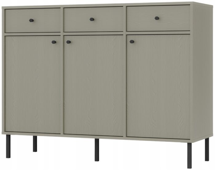 Komoda AVILA 125 cm zielona z drzwiami i szufladami czarne metalowe nogi typ prosty