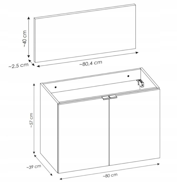 Szafka łazienkowa NOVA dąb 80 cm z drzwiami blat czarny