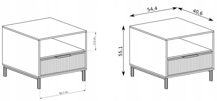 Szafka nocna LINK 54 cm zielona nakastlik ryflowane fronty szuflada półka metalowe nogi