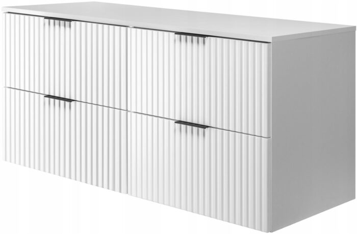 Szafka pod umywalkę FLOW 120 cm biała wisząca pojemna blat szuflady ryflowane fronty