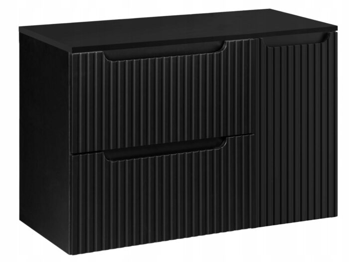 Szafka łazienkowa NOVA czarny 90 cm blat ryflowane fronty 1 drzwi 2 szuflady pojemna