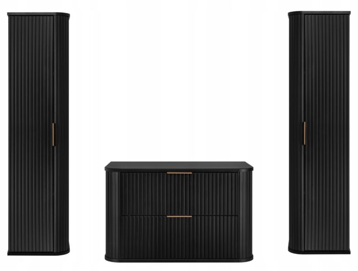 Zestaw mebli łazienkowych GLAMOUR czarny szafka pod umywalkę 80 cm 2x słupek 35/139 cm