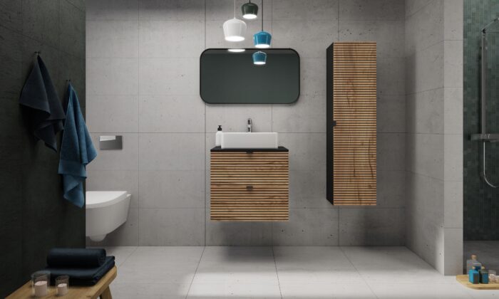 Szafka pod umywalkę LOFT 60 cm czarny dąb wisząca pojemna loft szuflady frezowane fronty