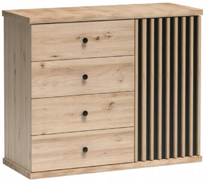Komoda CAMPA 101 cm dąb czarny lamele szuflady drzwi półki