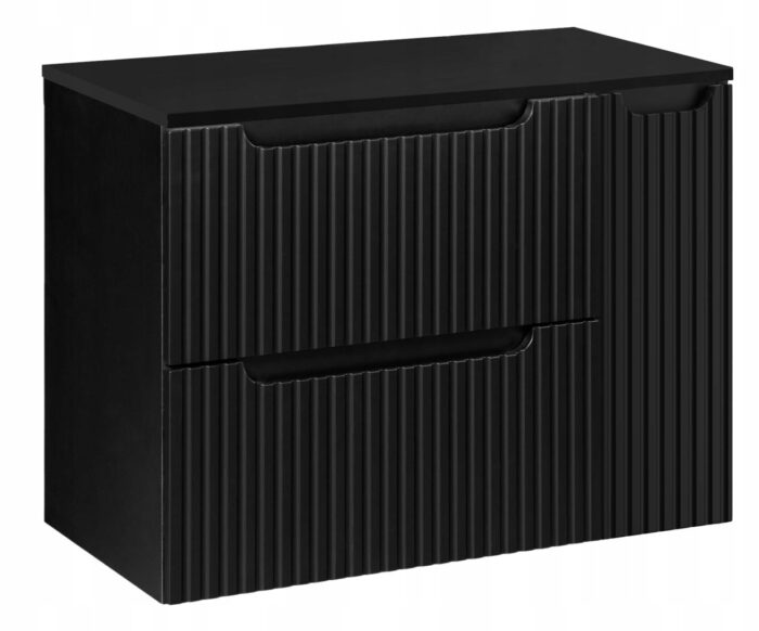 Szafka łazienkowa NOVA czarny 80 cm blat ryflowane fronty 1 drzwi 2 szuflady pojemna