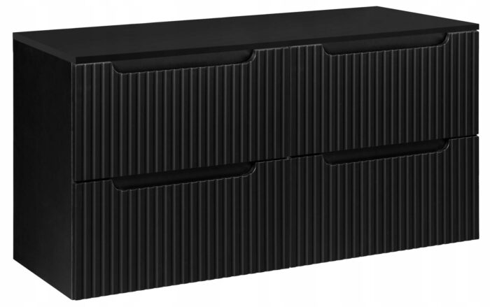 Szafka łazienkowa NOVA czarny 120 cm blat ryflowane fronty 6 szuflad szeroka