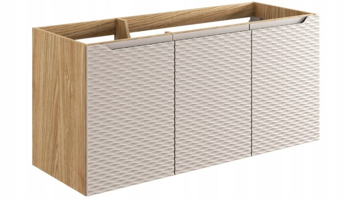 Szafka pod umywalkę OCEAN 120 cm dąb beżowe fronty 3D wisząca drzwi