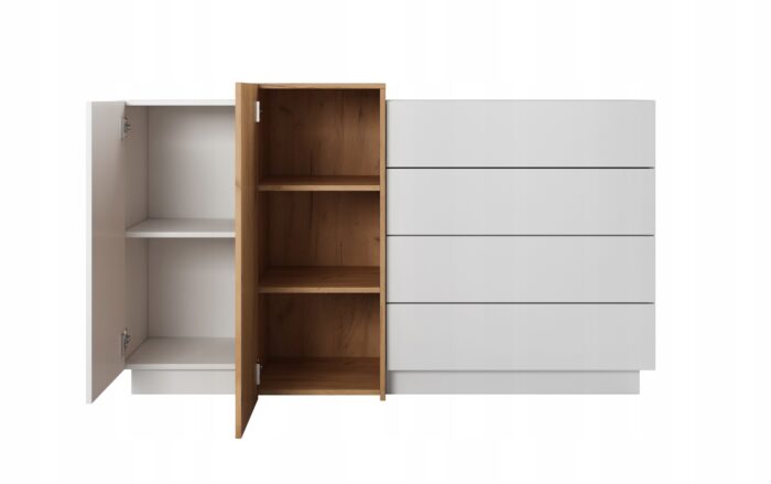 Komoda 3D 160 cm biały mat / dąb craft złoty z drzwiami i szufladami