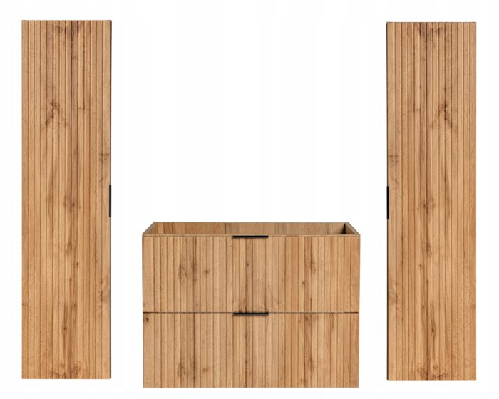 ADEL zestaw mebli łazienkowych dąb wotan Szafka 80 cm + 2 Słupki 140 cm ryflowane fronty