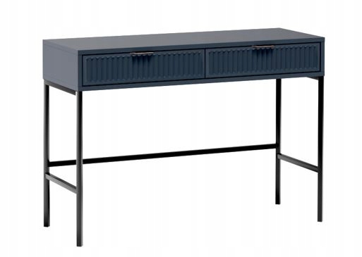 Konsola LINK 110 cm granat indigo toaletka ryflowane fronty złote uchwyty szuflady