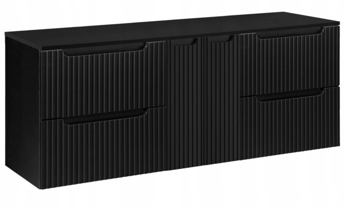 Szafka łazienkowa NOVA czarny 160 cm ryflowane fronty 2 drzwi 4 szuflady szeroka