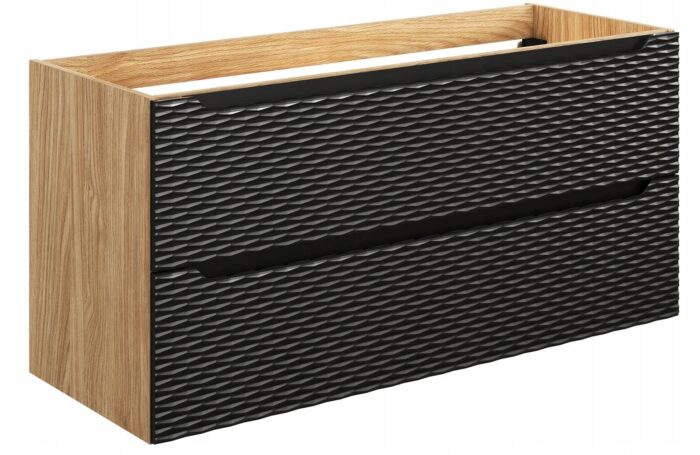 Szafka pod umywalkę OCEAN 120 cm dąb czarny fronty 3D duża wisząca szuflady
