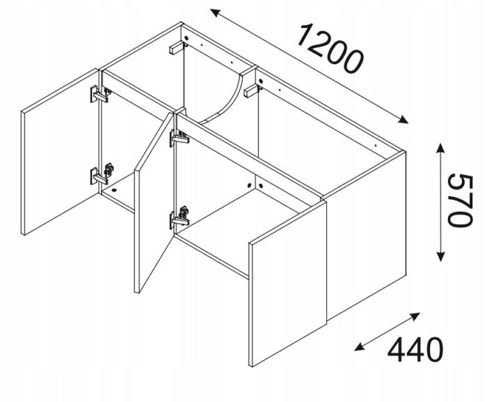 Szafka pod umywalkę LUXOR 120 cm dąb beżowy front 3 D wisząca pojemna drzwi
