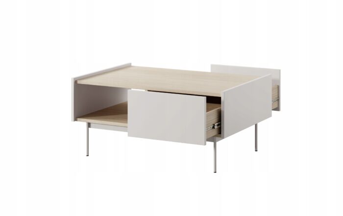 Ława SIMPLE 97 cm kaszmir / dąb linea z szufladami i metalowymi nóżkami