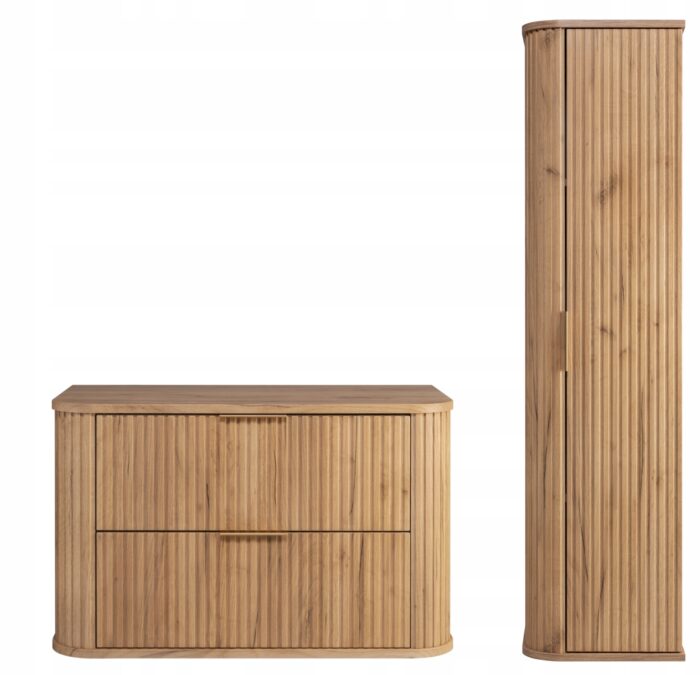 Zestaw mebli łazienkowych GLAMOUR dąb wisząca szafka pod umywalkę 80 cm słupek 35/139 cm