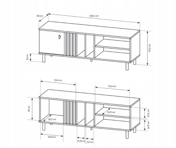 Szafka RTV MADISON 138cm dąb artisan / antracyt z drzwiami i półkami
