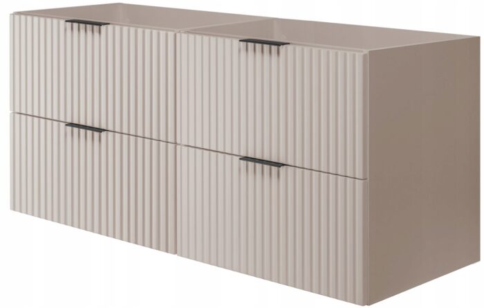 Szafka pod umywalkę FLOW 120 cm kaszmir wisząca pojemna szuflady ryflowane fronty