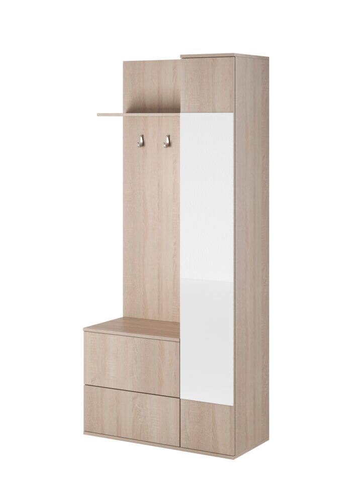 Przedpokój GREEN 195 cm dąb sonoma z szafą, lustrem i szafką na buty