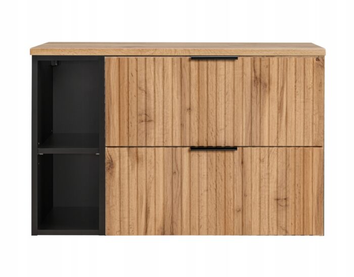 ADEL 100 cm dąb wotan szafka łazienkowa z blatem regał czarny 2 szuflady ryflowany front