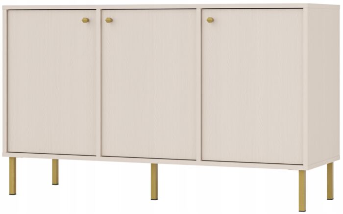 Komoda AVILA 125 cm beż piaskowy z drzwiami złote metalowe nogi typ prosty