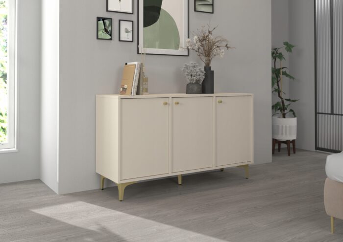 Komoda AVILA 125 cm beż piaskowy z drzwiami złote metalowe nogi typ rozgwiazda