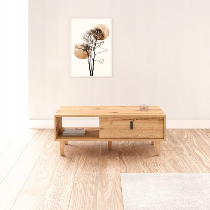 Ława BARI 100 cm, dąb artisan z szufladą i półkami