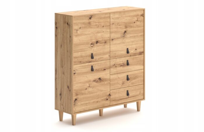 Komoda wysoka BARI 135 cm dąb artisan z szufladami i drzwiami
