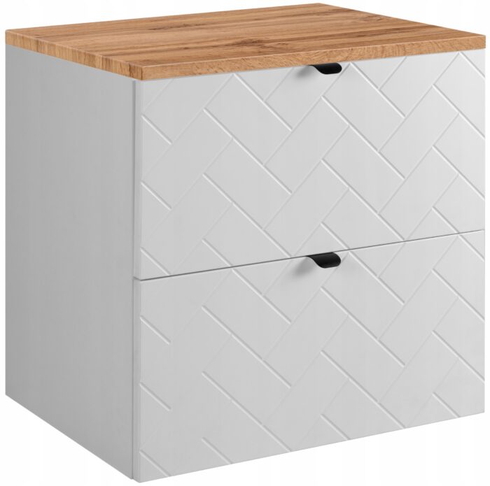 Szafka pod umywalkę MADIS 60 cm biała blat wotan wisząca pojemna szuflady frezowane fronty