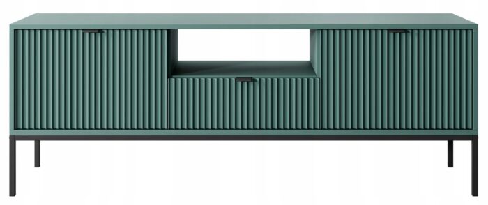 Szafka RTV BELLAZA 154 cm zielona z szufladą, drzwiami i metalowymi czarnymi nogami