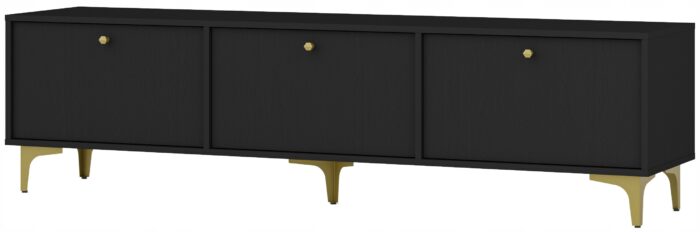 Szafka RTV AVILA 180 cm czarna z klapami złote metalowe nogi typ rozgwiazda