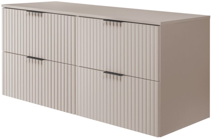 Szafka pod umywalkę FLOW 120 cm kaszmir wisząca pojemna blat szuflady ryflowane fronty