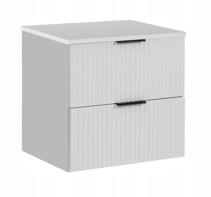 ADEL 60 cm biała szafka łazienkowa z blatem 2 szuflady ryflowane fronty