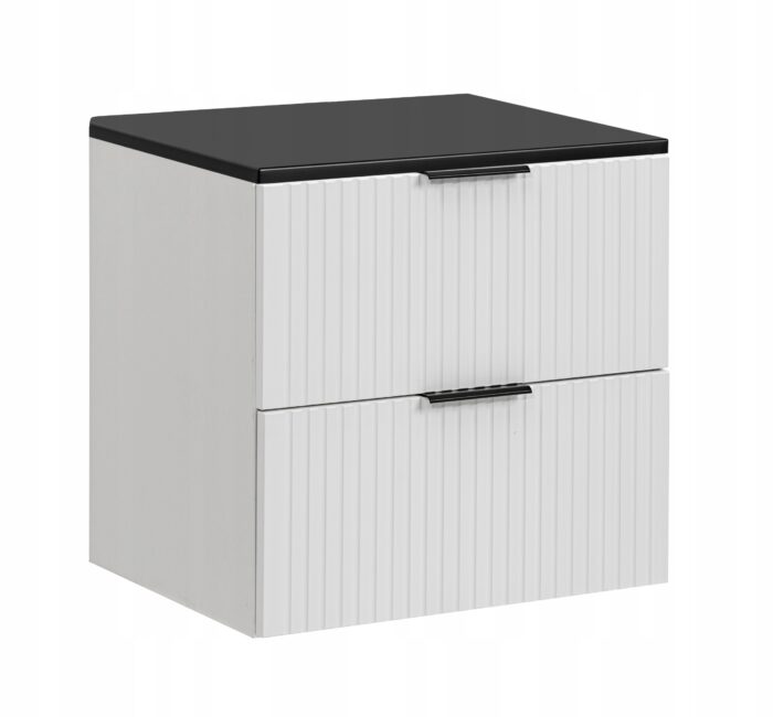 ADEL 60 cm biała szafka łazienkowa blat czarny 2 szuflady ryflowane fronty
