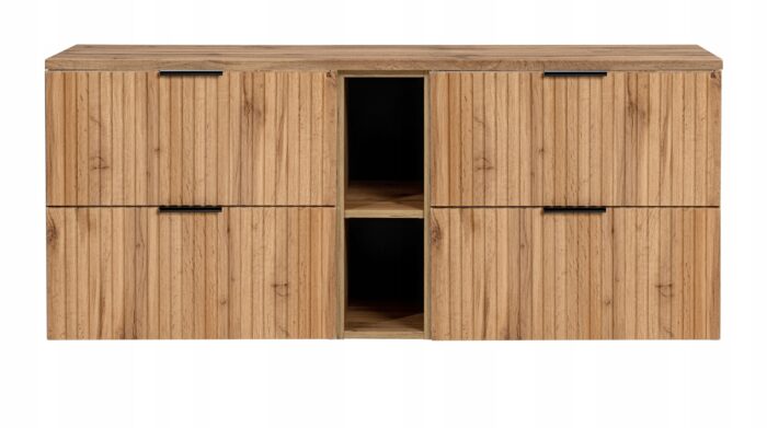 ADEL 140 cm dąb wotan szafka łazienkowa z blatem regał 4 szuflady ryflowany front