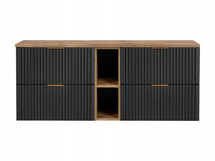 ADEL 140 cm czarna szafka łazienkowa blat regał dąb wotan 4 szuflady ryflowany front