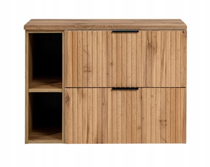 ADEL 80 cm dąb wotan szafka łazienkowa z blatem regał 2 szuflady ryflowany front