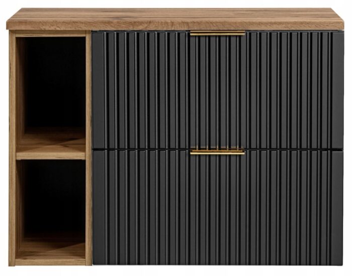 ADEL 80 cm czarna szafka łazienkowa blat regał dąb wotan 2 szuflady ryflowany front