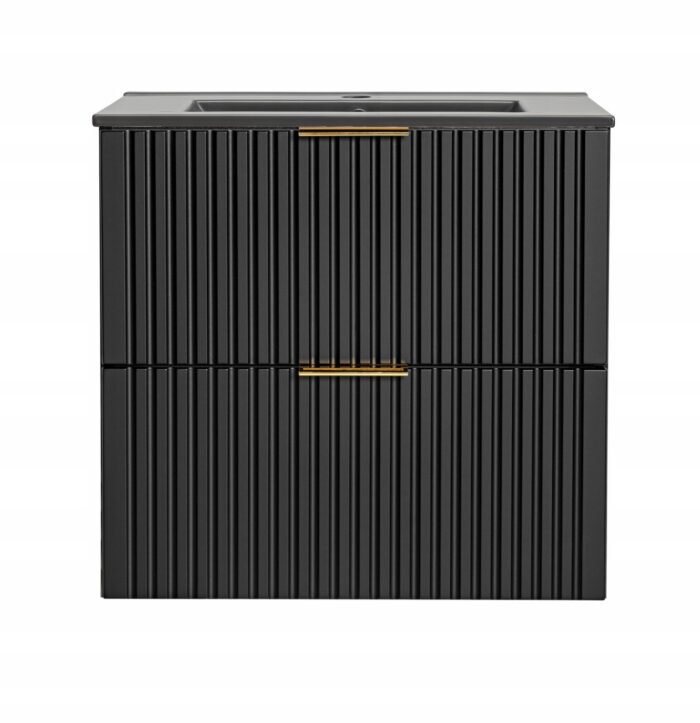 ADEL 60 cm czarna szafka łazienkowa umywalka wpuszczana 2 szuflady ryflowane fronty