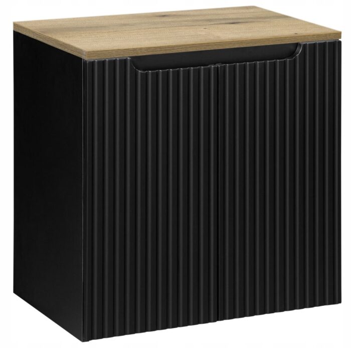 NOVA 60 cm czarna szafka łazienkowa blat dąb drzwi ryflowane fronty