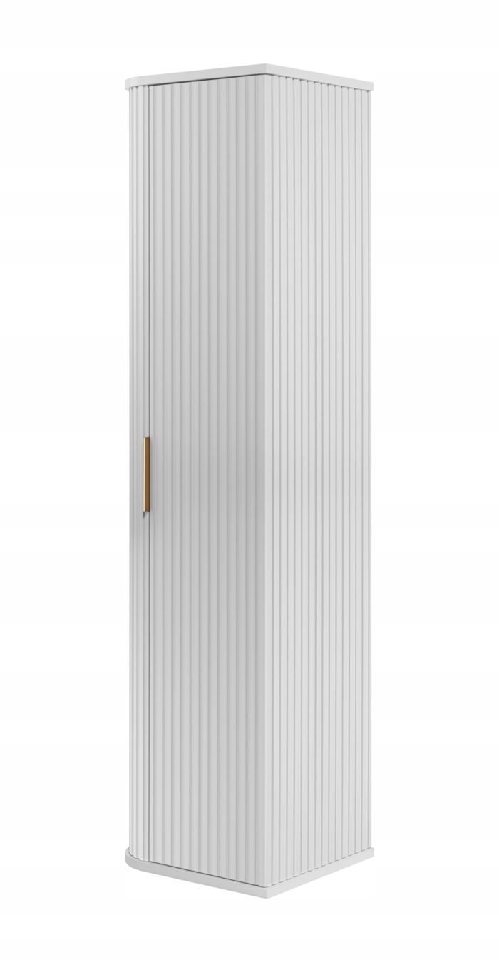 Słupek łazienkowy GLAMOUR 35 x 139 cm biała szafka wisząca drzwi półki ryflowane fronty