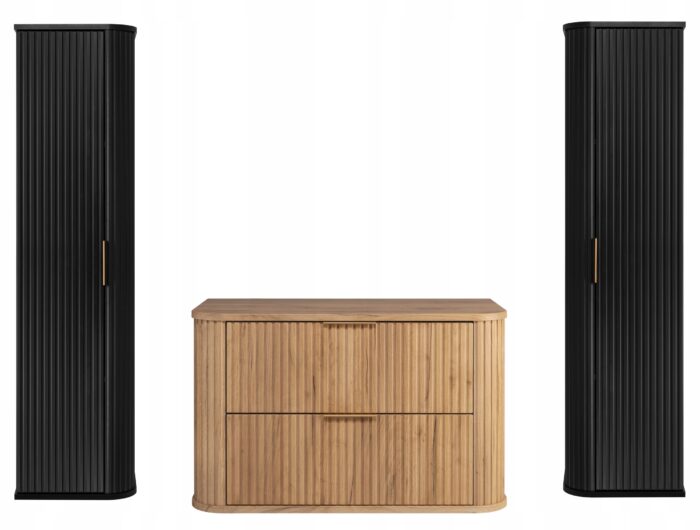 Zestaw mebli łazienkowych GLAMOUR dąb czarny szafka pod umywalkę 80 cm 2 słupki 35/139 cm