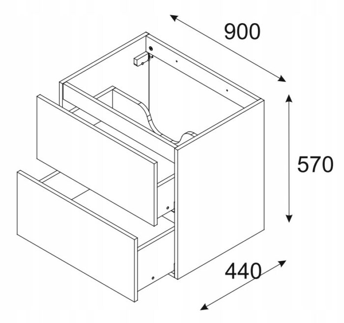 Szafka pod umywalkę LUXOR 90 cm dąb beżowy front 3 D wisząca pojemna szuflady